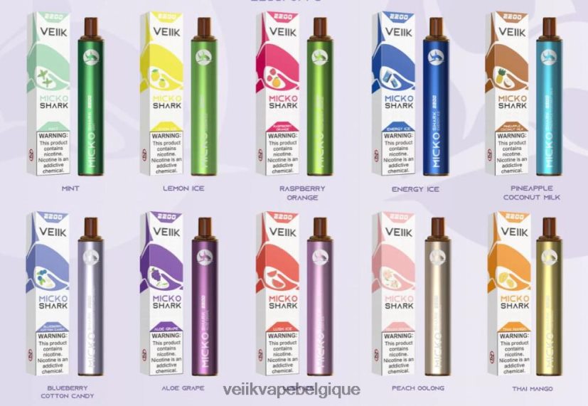 VEIIK Micko Shark Stylo vape jetable 2200 bouffées, 10 pièces DLHB8853 plusieurs saveurs VEIIK e liquid